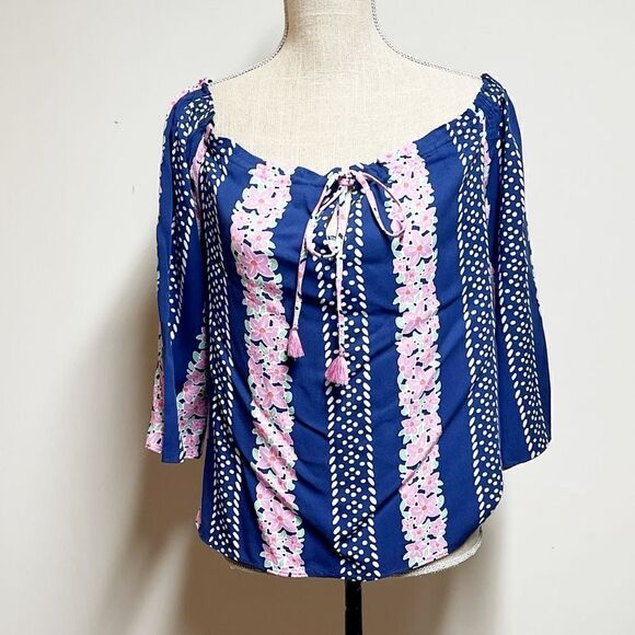 NWT Southern Tide  Mackenzie Blue Night Off-Shoulder Top Sz XS - Picture 3 of 6